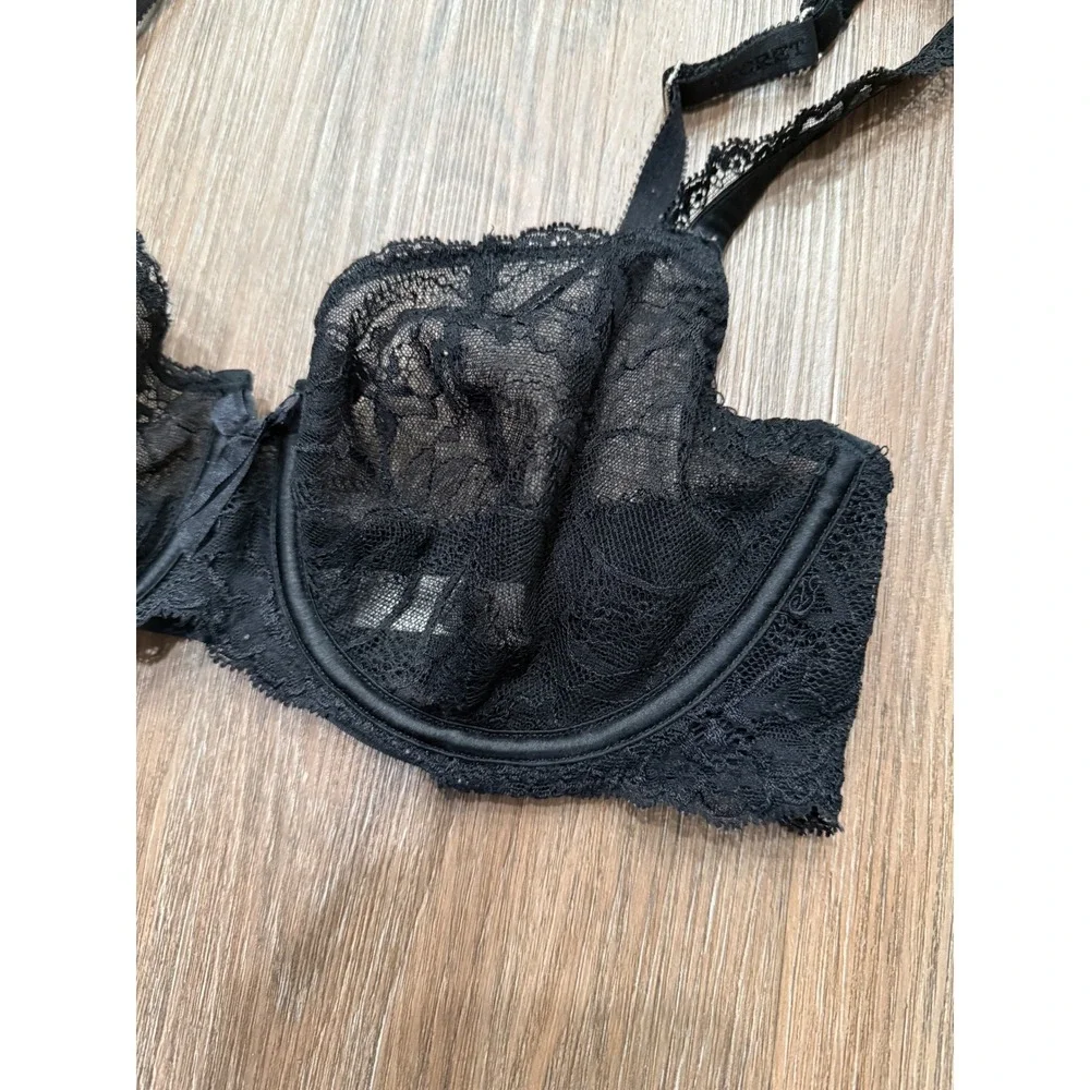 Victorias Secret‎ Black Floral Lace Unlined Demi Bra Underwire 34D